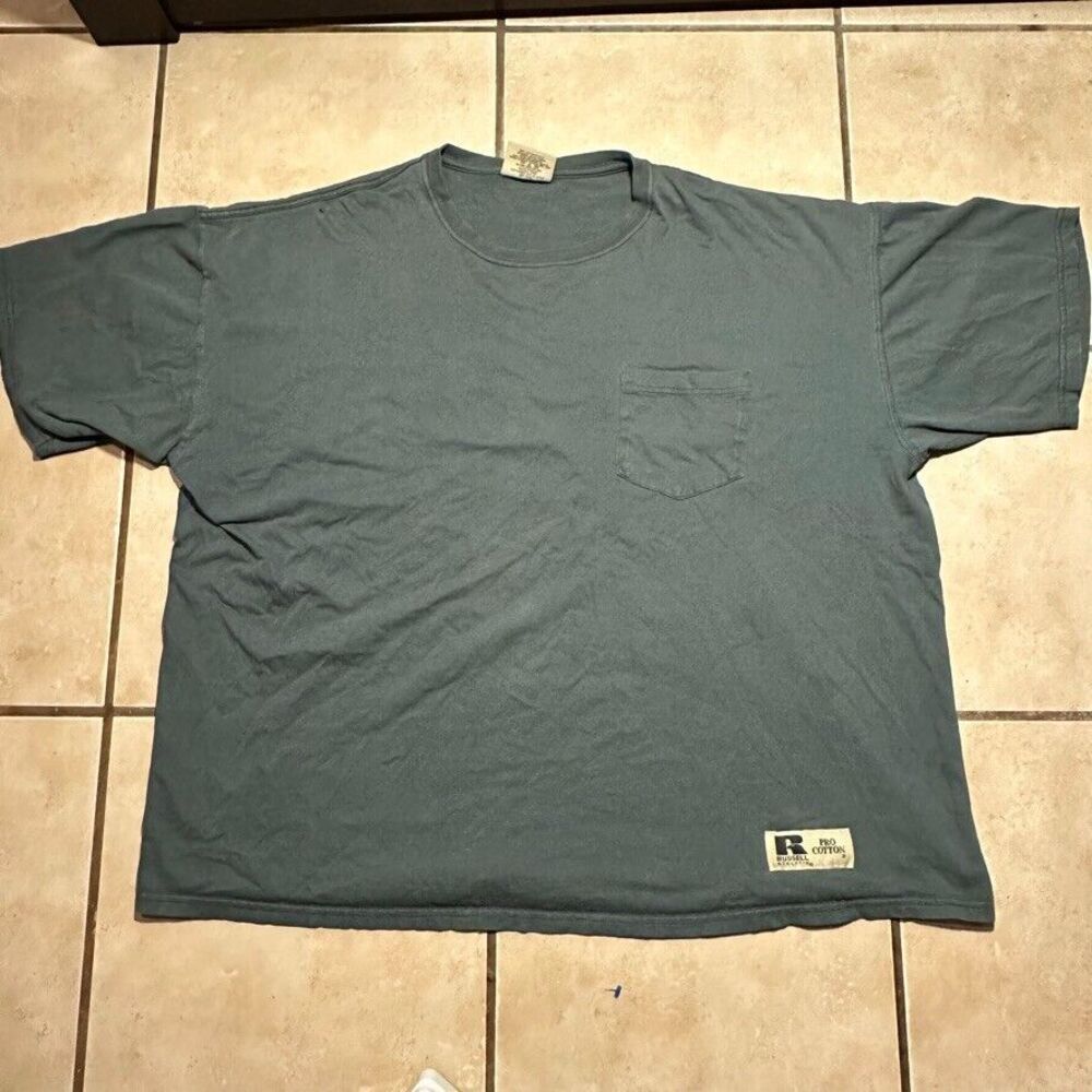 Vintage 90's Russell Athletic Pro Cotton Pocket Tee Olive Green Mens Size XXL